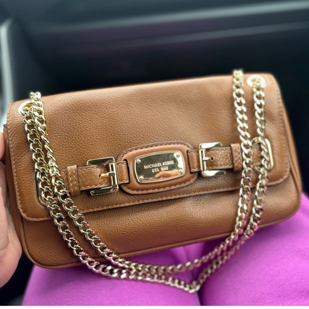 Sold Michael Kors Brown and Gold Clutch with Chain Hardware